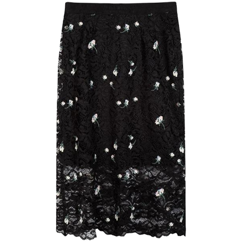 【热卖】蕾丝半身裙女秋冬拉贝缇2019新款春季中长款黑色网纱包臀裙子夏