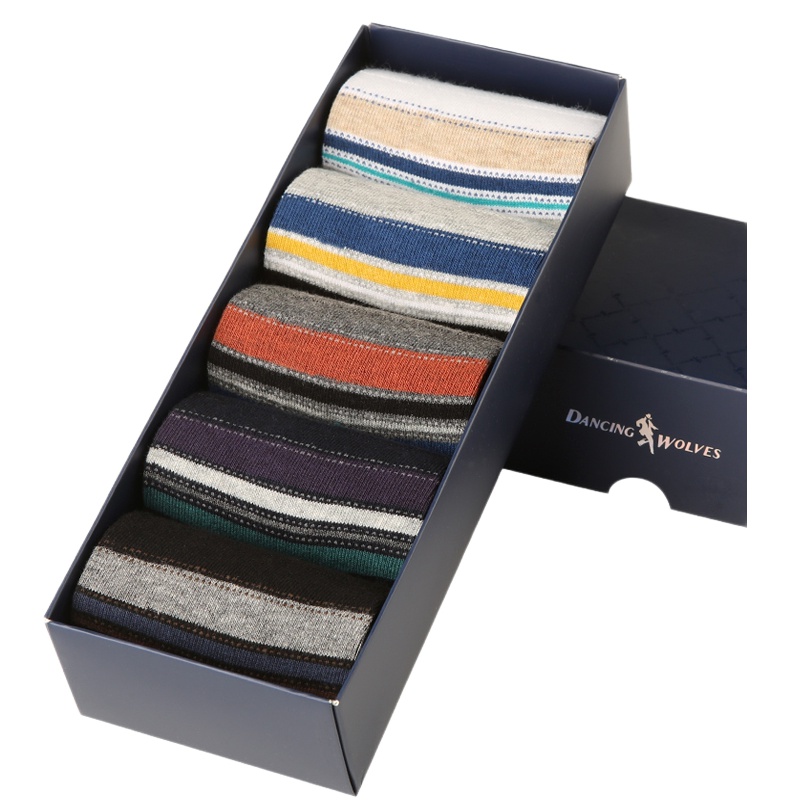 与狼共舞男袜 男士薄款棉袜 透气休闲中筒袜 六双盒装
