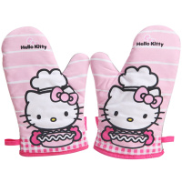 学厨 HELLO KITTY 条纹手套烤箱厨房隔热手套 防高温 加厚 耐热 蒸箱专用防烫 烘焙工具 两只装 KT7020