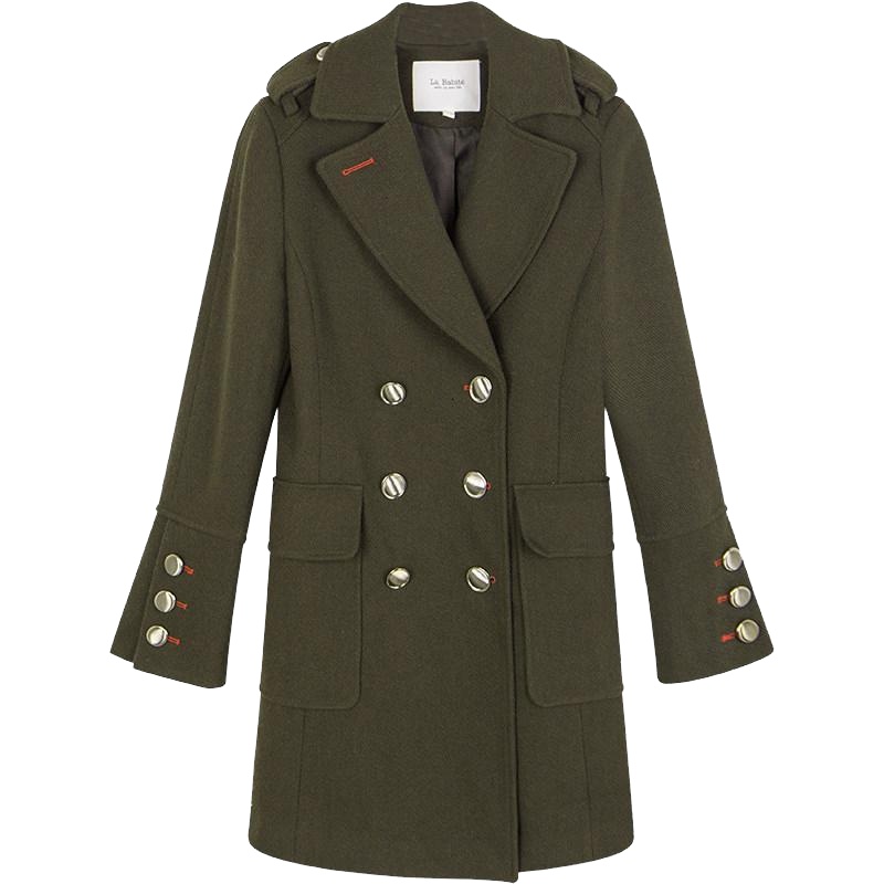 拉贝缇秋冬季新款韩版复古中长款羊毛呢子大衣茧型外套女60007033