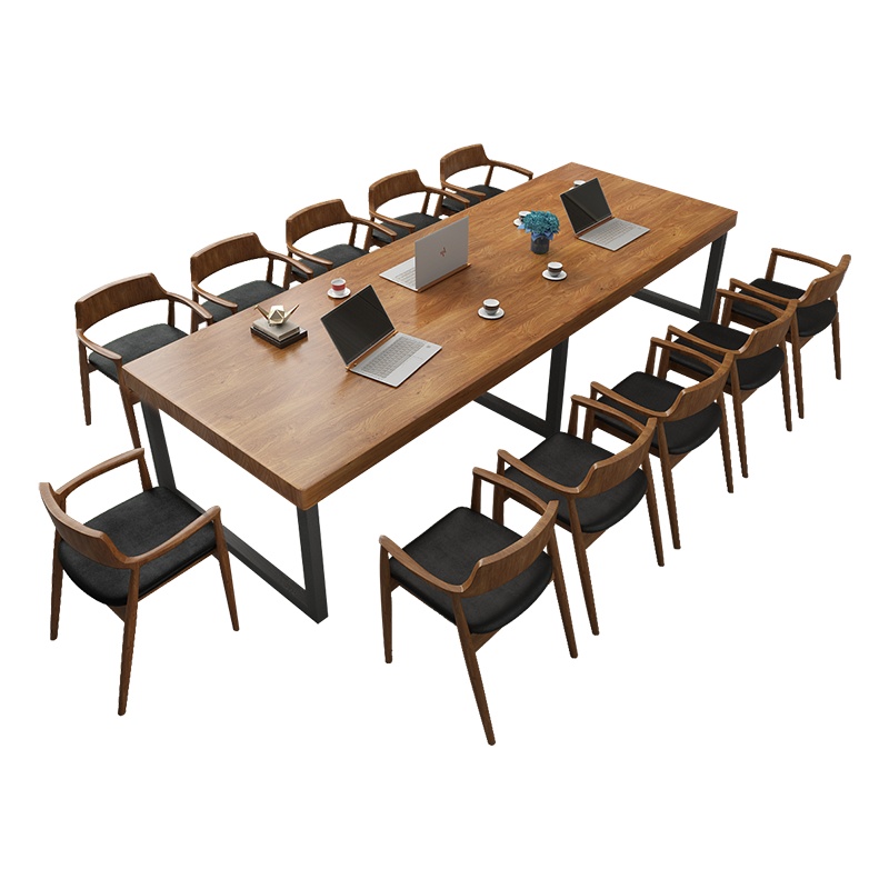 实木会议桌长桌办公桌洽谈桌椅组合简约现代原木长条桌loft写字桌