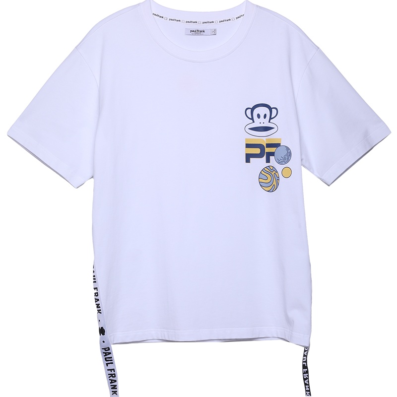 Paul Frank/大嘴猴 夏季织带拼接情侣短袖男个性潮圆领T恤 PFCTE212843U