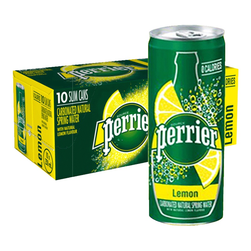 [柠檬香气]巴黎水(Perrier)天然气泡矿泉水(柠檬味)250ml*30罐/箱 进口饮用水 法国进口