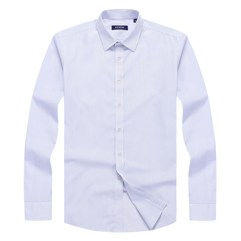 雅戈尔春秋季男士长袖免烫衬衫官方商务休闲纯棉白色条纹衬衣7166