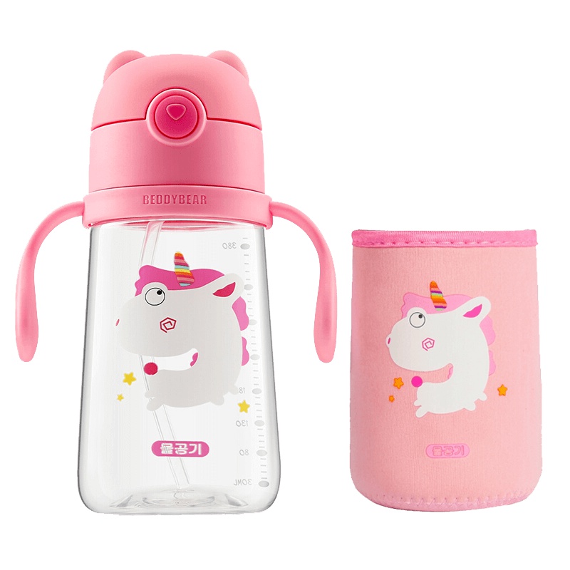 杯具熊儿童水杯幼儿园宝宝防漏吸管杯 儿童防摔防呛学饮杯 鸭嘴杯BEDDYBEAR独角兽学饮杯