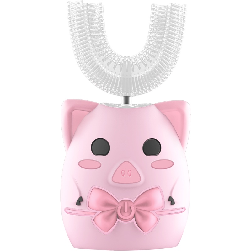 儿童电动牙刷U型1-3-12岁宝宝孩子男童女童声波智能U形口含式震动牙结石洁牙神器 粉色萌萌猪【U刷+三面刷+传统刷】