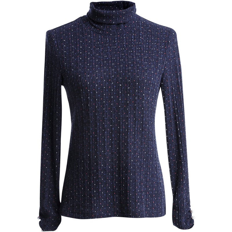 欧昵雪秋冬季点点印花半高领套头针织衫女长袖T恤打底衫