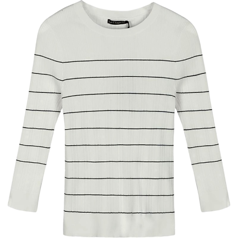 拉夏贝尔秋装新款修身显瘦修身百搭七分袖条纹薄针织衫女10013007