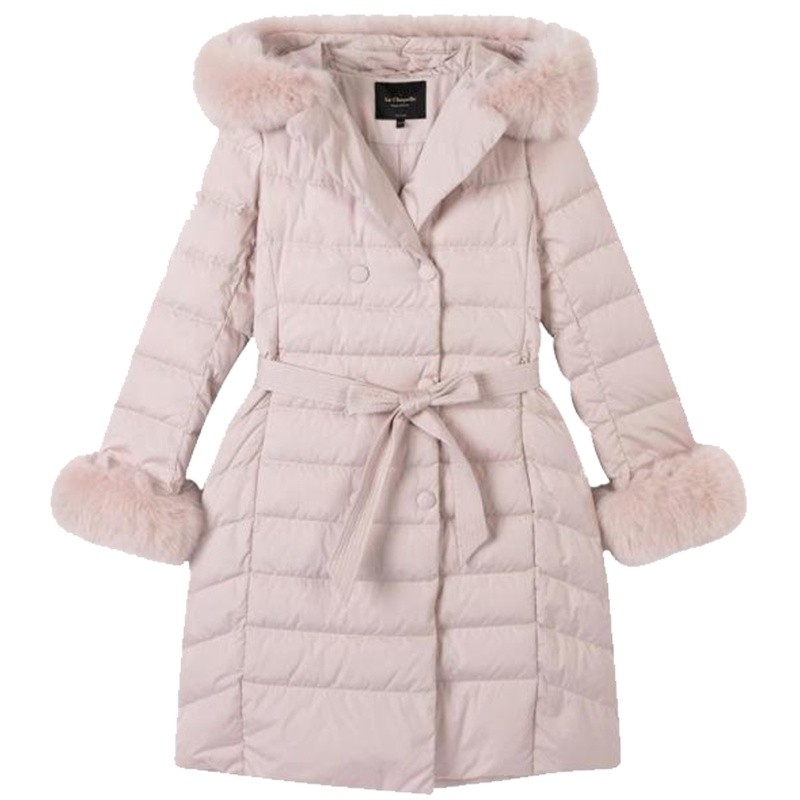 拉夏贝尔羽绒服女士中长款上衣2019冬季韩版修身白鹅绒毛领派克服棉服外套10018677