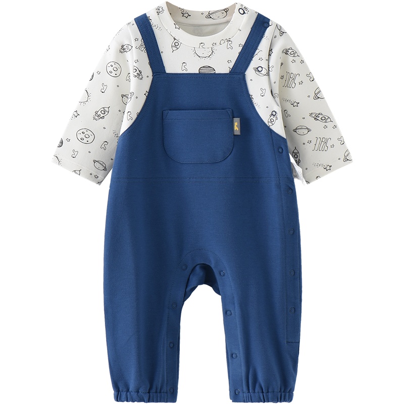 童泰(TONGTAI)2020春秋新款3-18月新生婴幼儿宝宝假两件肩扣连体衣休闲哈衣爬服儿童内衣小童连体衣