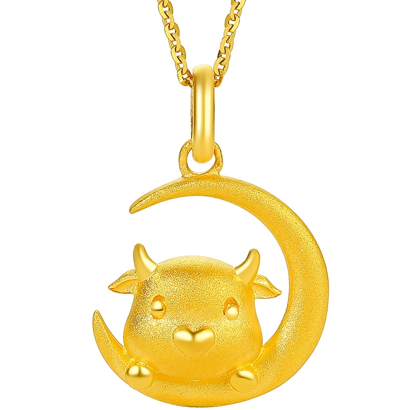 周大生黄金吊坠999足金新款月亮生肖牛吊坠女款牛年吉祥物属牛