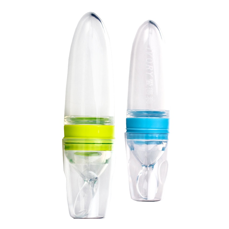 爱得利IVORY辅食宝宝喂食器婴儿挤压式硅胶奶瓶勺米粉米糊餐具 PP卡装 绿色