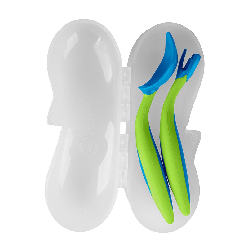 澳洲b.box三角叉+勺 儿童餐具bbox宝宝训练学习叉勺 蓝绿色