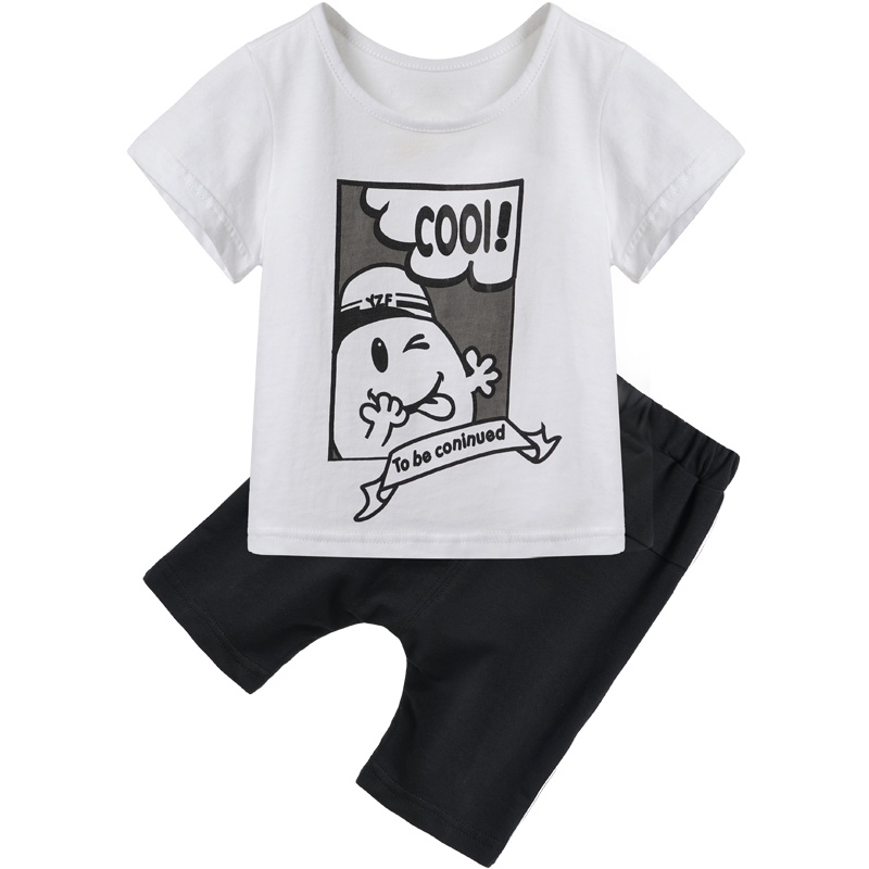 男童夏季圆领短袖印花上衣T恤五分裤运动两件套 1-5岁73-120码