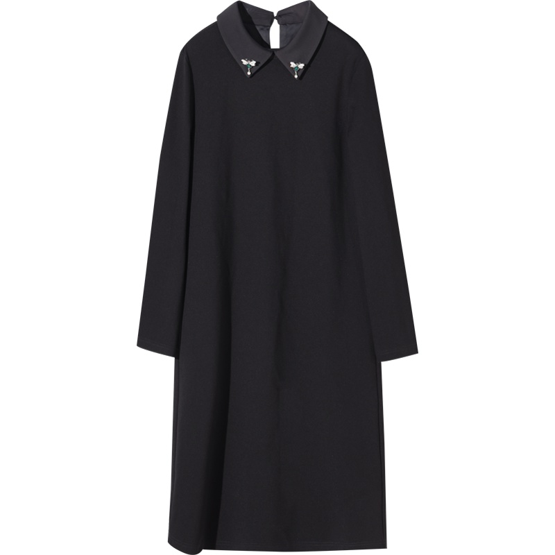 娅丽达女装2019秋季新款连衣裙宽松A字长裙高腰纯色套头女士裙子I7301