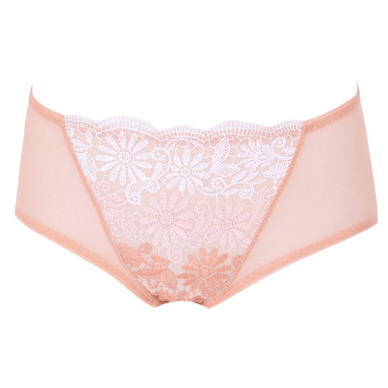 依曼丽中腰内裤女 舒适透气时尚中腰提臀女士大码蕾丝平角裤