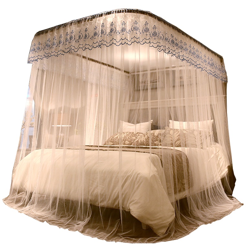 南极人(NanJiren)家纺 公主风拉幕式导轨蚊帐三开门U型轨道家用蚊帐单双人落地蚊帐180*200