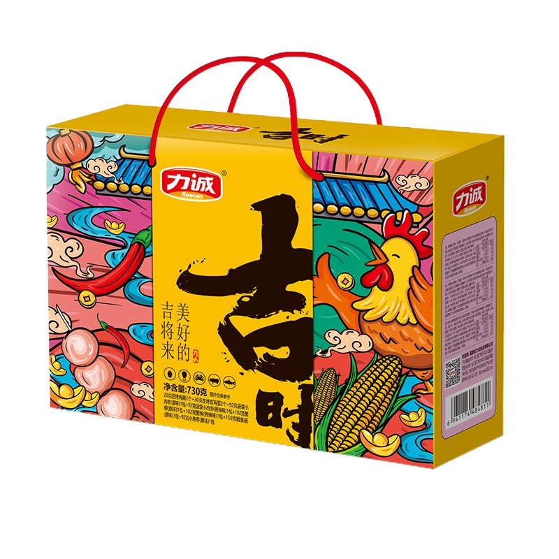 力诚[吉时]年货节新春红色礼盒肉类零食卤味零食 730g[8款产品]