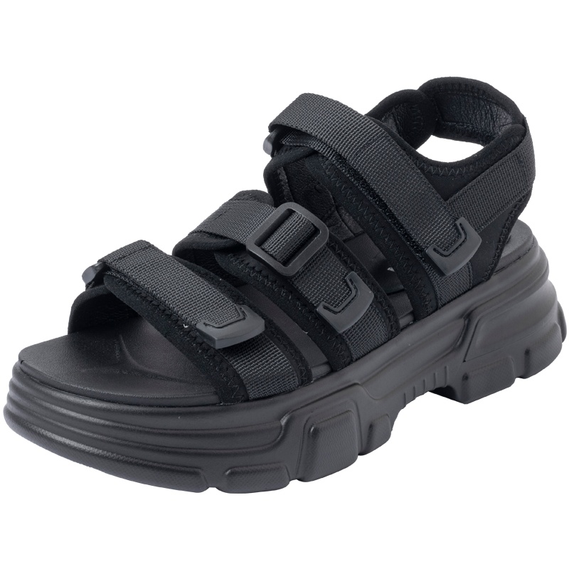 百田森夏季新款厚底运动休闲凉鞋女增高松糕魔术贴沙滩凉鞋女