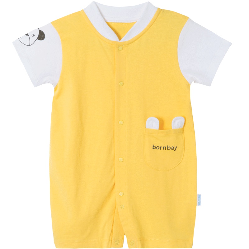 贝贝怡撞色拼接短袖连体衣夏装男宝纯棉哈衣婴儿衣服182L139