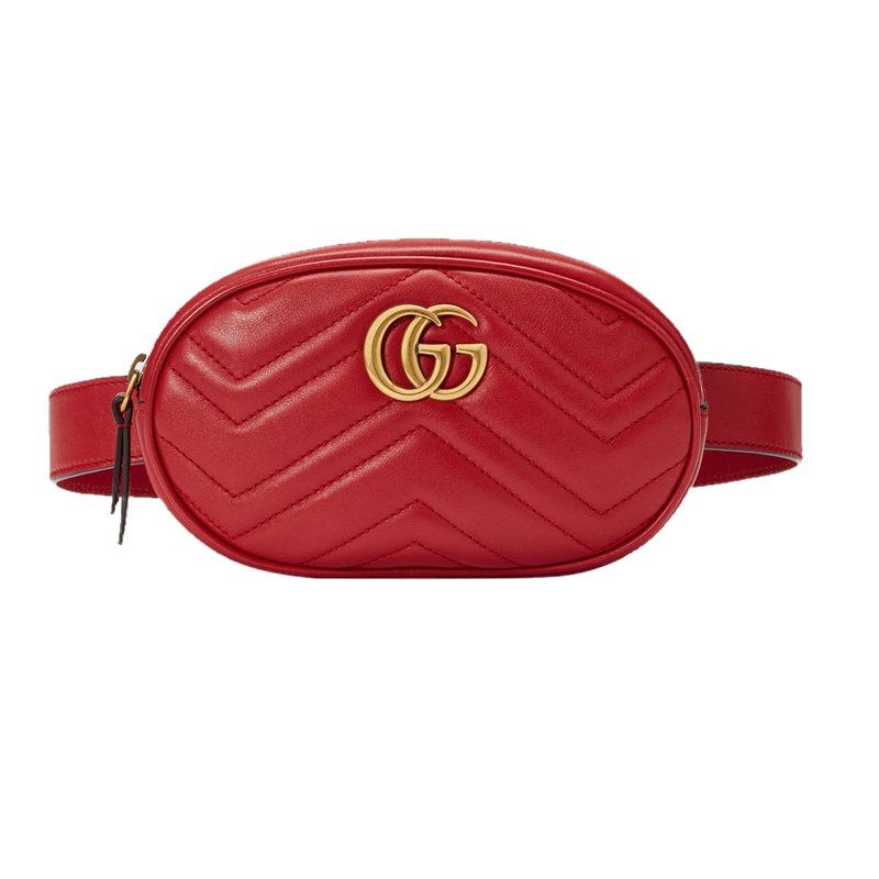 [袁姗姗同款]GUCCI 古驰 女士红色GG Marmont系列绗缝皮革腰包 476434-DSVRT-6433