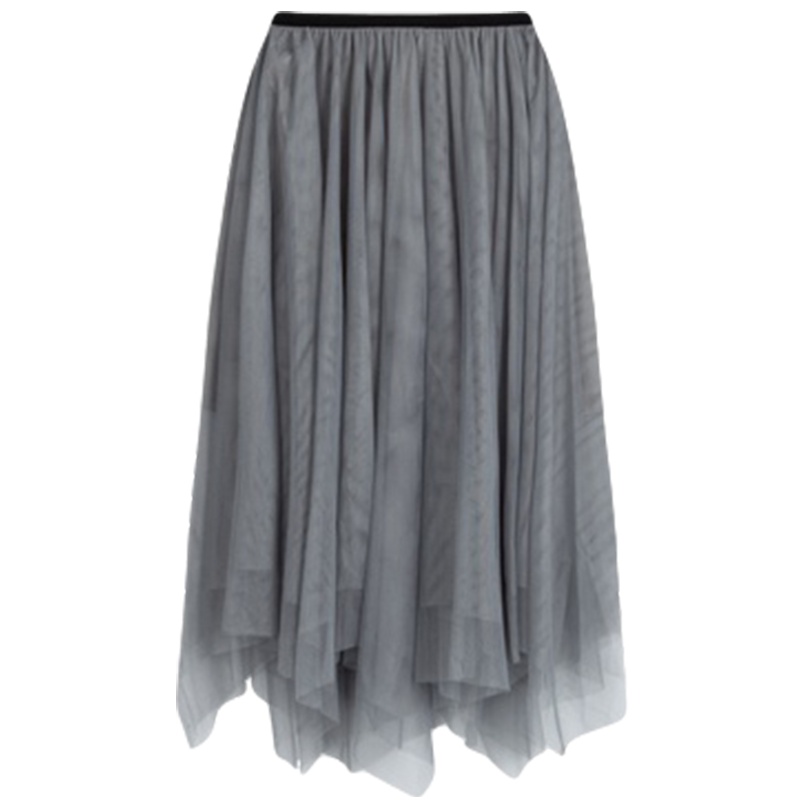 拉夏贝尔网纱半身裙女中长款夏季新款不规则纱裙高腰百褶裙a字裙