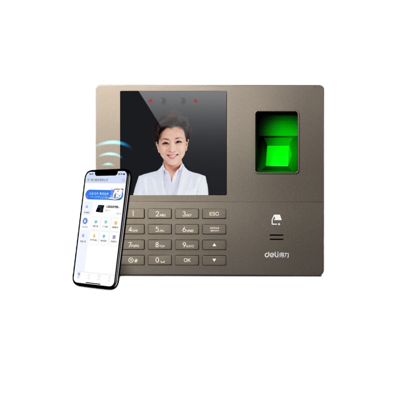 得力(deli) 33800C 人脸指纹混合识别企业云考勤机 无接触手机考勤机wifi联网打卡机 远程管理（不包 安装）