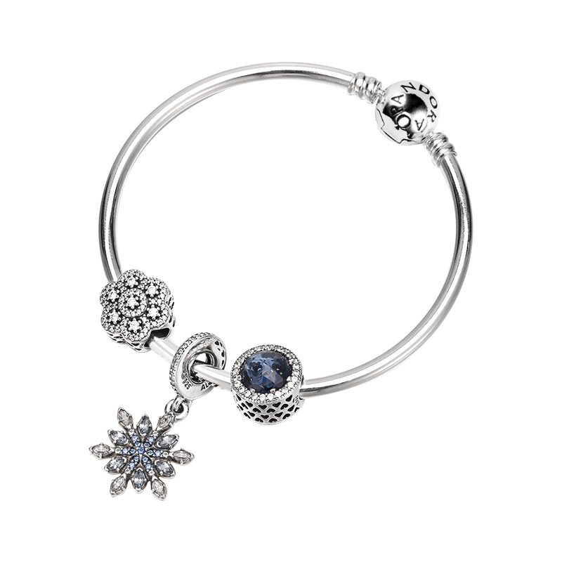 PANDORA潘多拉 925银蓝色水晶雪花时尚串珠成品手链套装 ZH-008