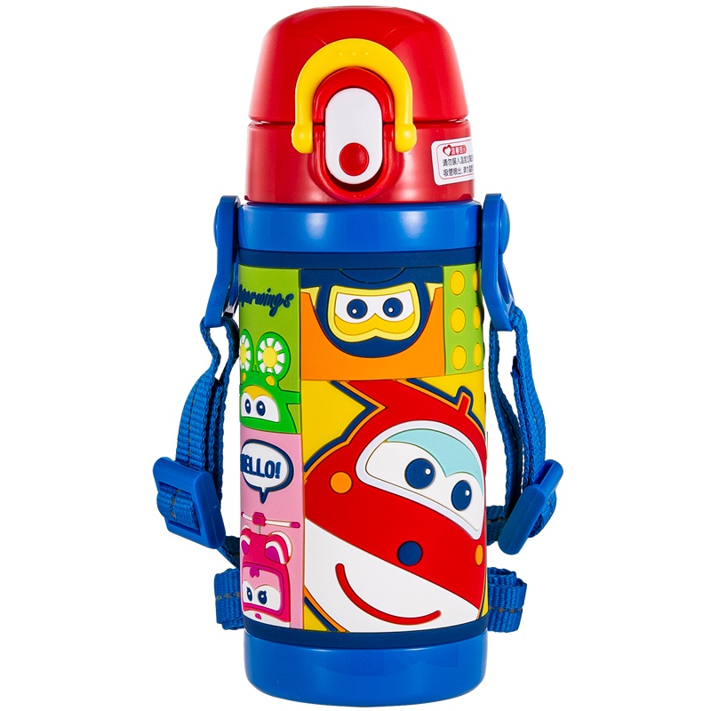 迪乐贝尔(Diller)保温杯350ML超级飞侠联名款316不锈钢可爱卡通儿童水杯保温壶吸管杯幼儿园学生背带水壶吸管水杯