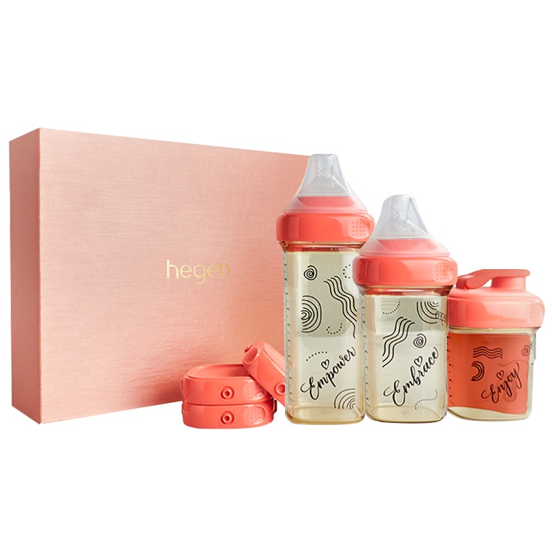 Hegen原装进口新生婴儿奶瓶PPSU宽口防胀气耐摔奶瓶礼盒宝宝水杯