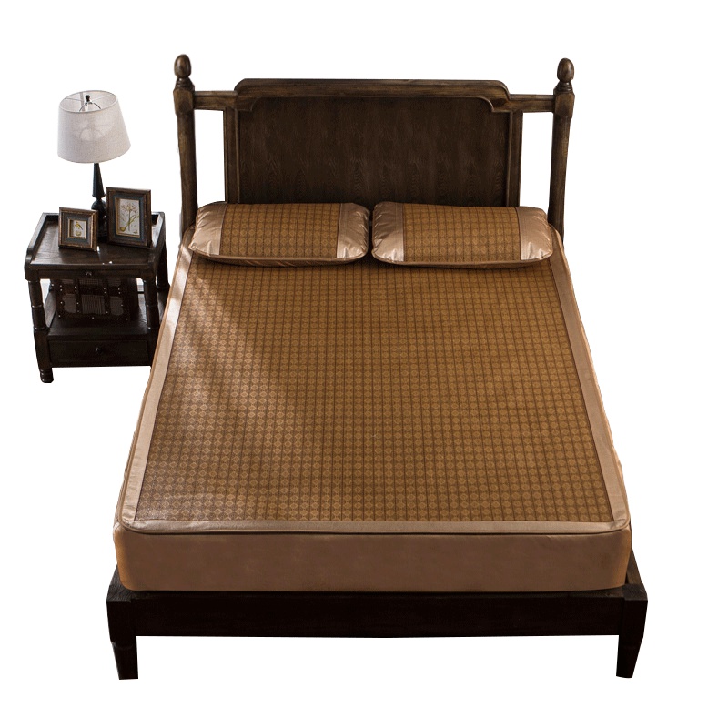 南极人(NanJiren)家纺 夏季清爽凉席/凉枕套件床笠款仿藤席二三件套 床上用品罗马格图案夏凉席套件可折叠空调席子