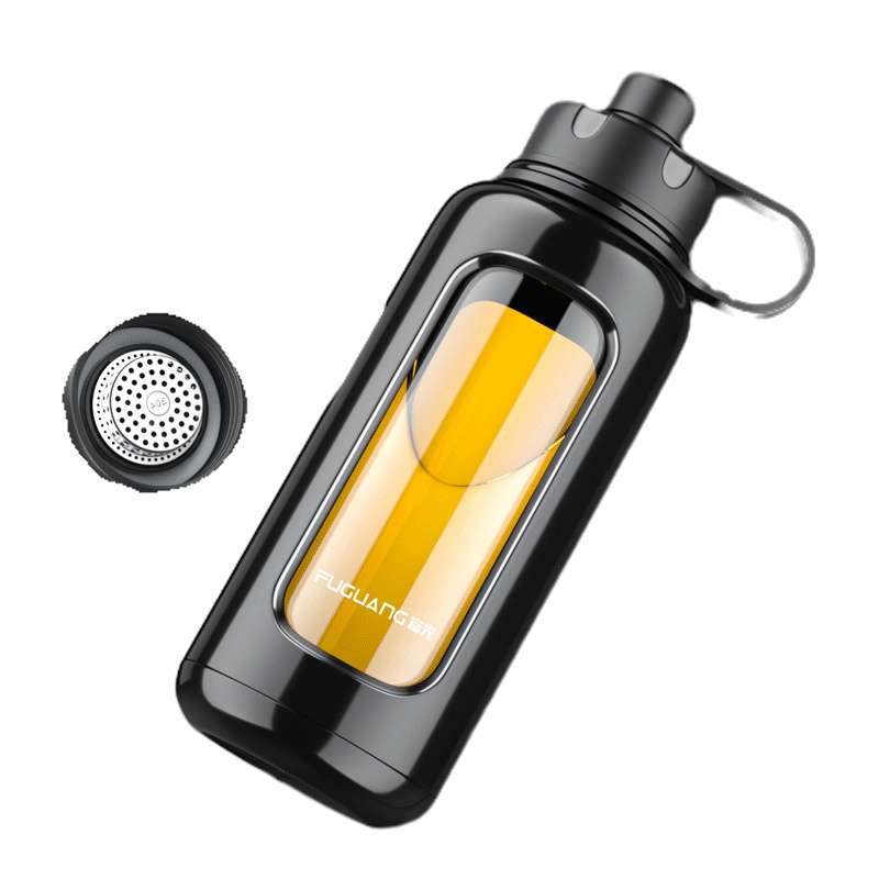 富光玻璃杯大容量水杯夏季户外双层玻璃杯泡茶杯便携防摔杯子1L