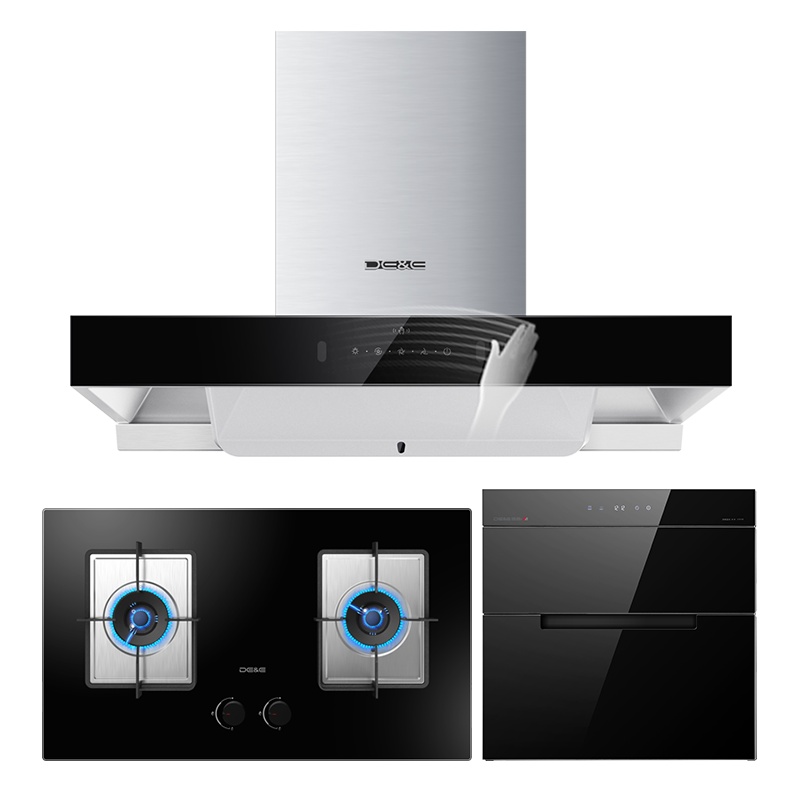 德意(DE&E)T6系列21立方挥手智控欧式环吸油烟机 自清洁烟灶消三件套 825A+301A+100M