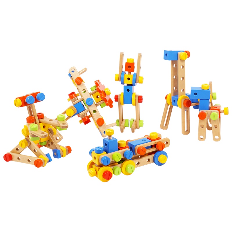 木玩世家变形金刚螺母组合玩具儿童益智组装拼装木制拼插积木玩具BH3303
