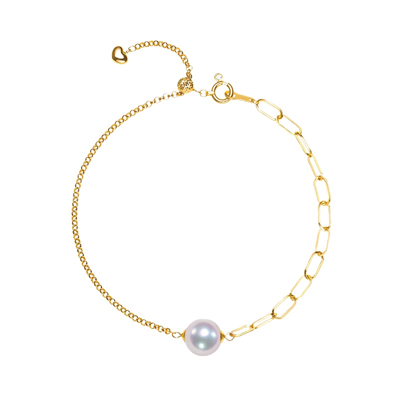 [Fan xin Ge]18K金Akoya海水珍珠手链8-8.5mm正圆强光单颗拼接锁扣链潮女