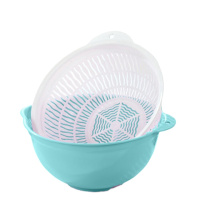 双层沥水篮加厚创意水果篮厨房碗筷漏水篮家用淘米盆塑料洗菜篮 中号水瓢北欧蓝