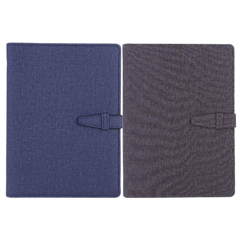 得力(deli)25K100张时尚活页笔记本子文具 商务办公插袋记事本日记本扣带皮面本办公用品 1本蓝灰随机3309