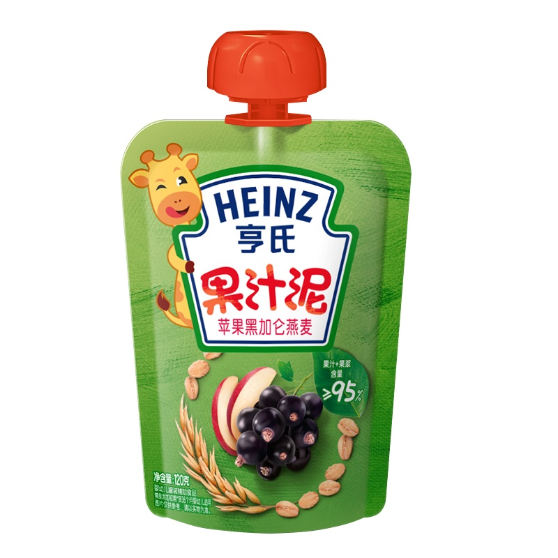 亨氏(Heinz)燕麦果汁泥苹果黑加仑口味120g 亨氏果泥婴儿果泥吸吸乐 宝宝水果泥辅食宝宝营养零食果汁泥