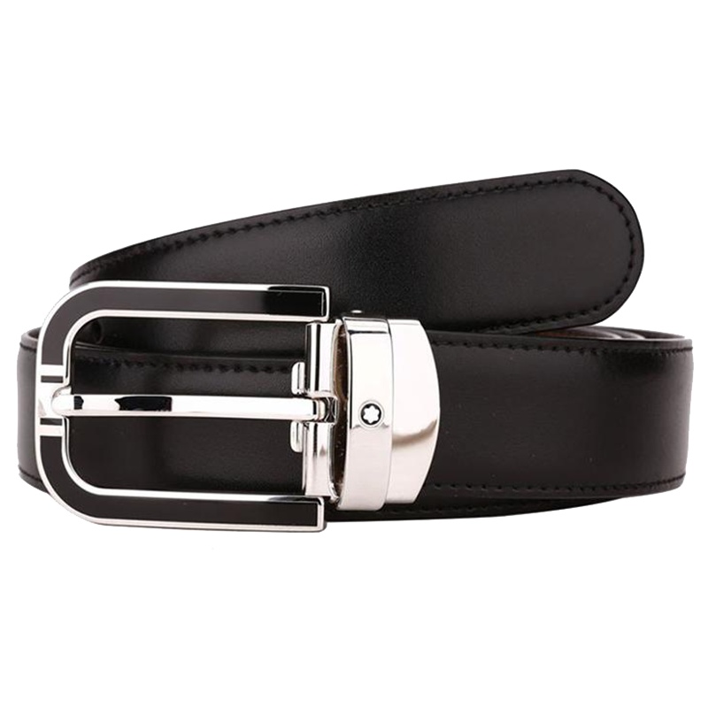 【直营】万宝龙(Montblanc) 男士双面黑色金属针扣牛皮皮带腰带 黑色/棕色109740