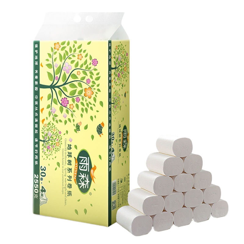 雨森卫生纸批发家用30卷纸巾4层家庭实惠装无芯厕纸卷筒纸手纸2550g/提*1