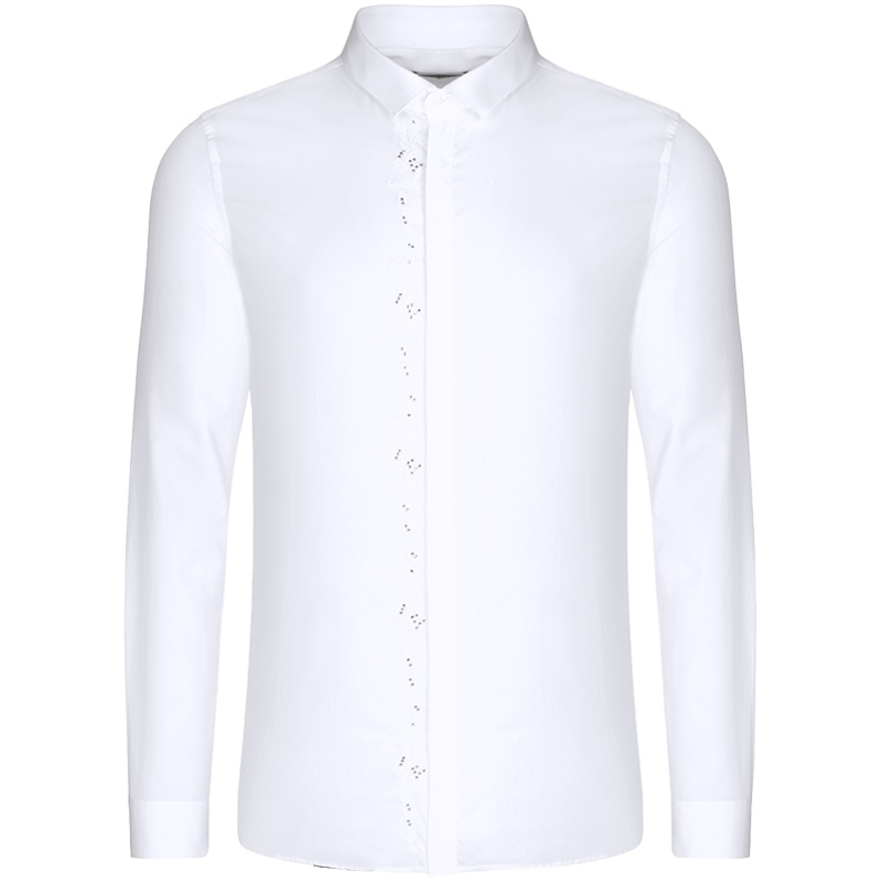 诺丁山秋冬 纯白衬衫男 长袖 修身 绣花礼服纯棉衬衣NC770190