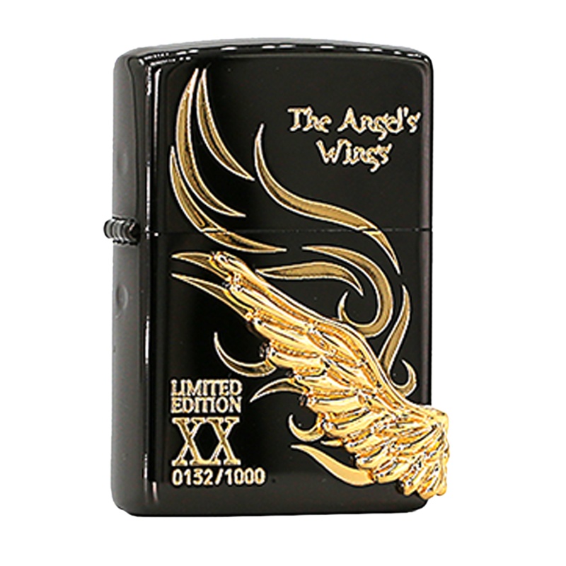 美国ZIPPO打火机 芝宝 日版新款盔甲天使之翼 贝壳镶嵌爱情翅膀 黑色火焰爱情之翼 男士礼品