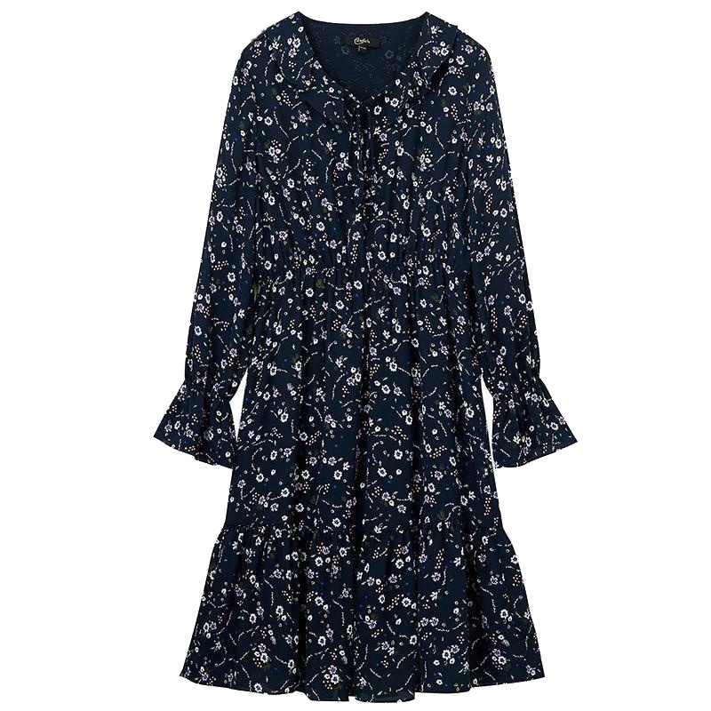 上新拉夏贝尔candie's秋冬新款高腰雪纺荷叶袖显瘦气质连衣裙30083099