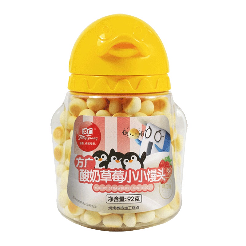方广 儿童休闲零食 酸奶草莓小小馒头92g/罐装 饼干入口即化