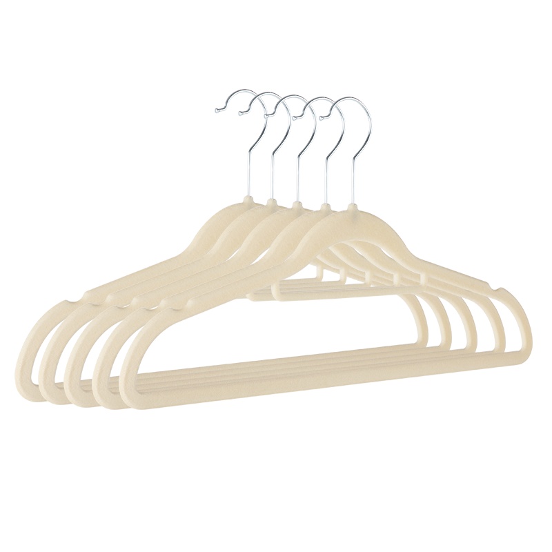 太力植绒衣架防滑无痕衣架收纳整理师家用挂衣架衣柜超薄衣服架子(米白色)30个装