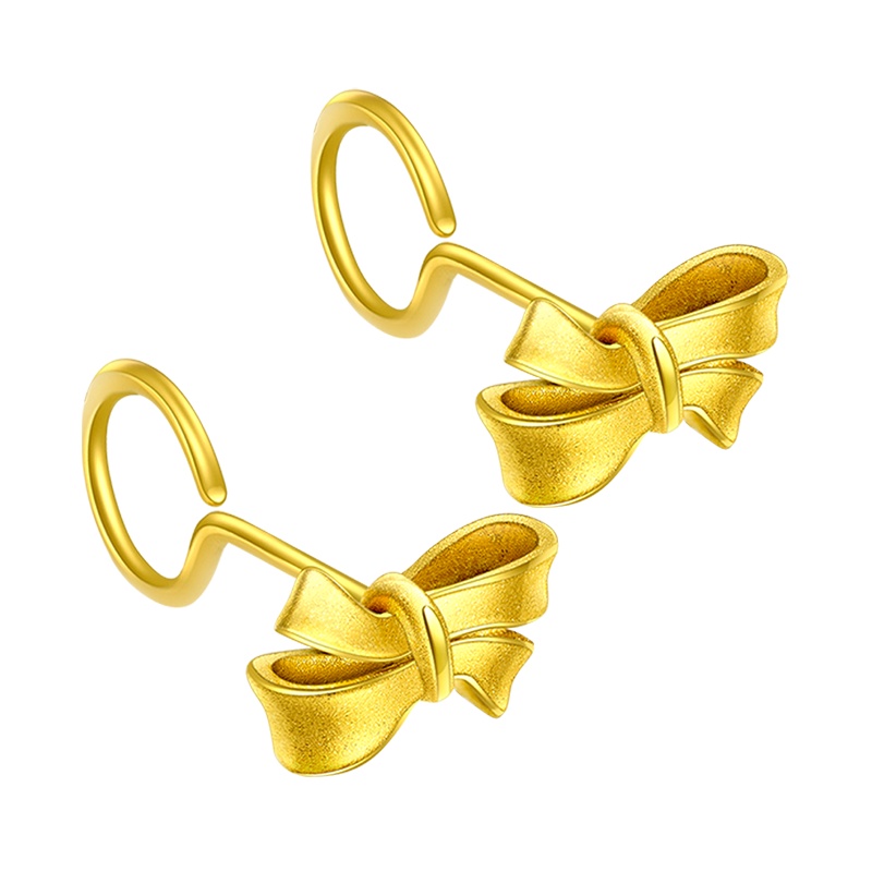 潮宏基 蝴蝶结(磨砂) 足金耳饰耳环黄金耳钉女款 计价工费90元