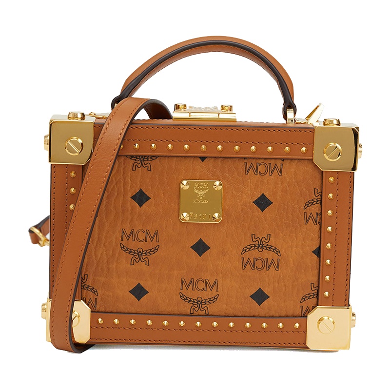 MCM 奢侈品 女士Berlin Visetos系列棕色人造革小号斜挎包小方包 MWRASBN02CO001