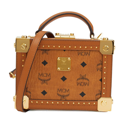 MCM 奢侈品 女士Berlin Visetos系列棕色人造革小号斜挎包小方包 MWRASBN02CO001