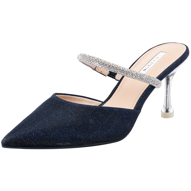 百田森夏季半包头凉鞋女法式仙女风细跟尖头外穿钻链凉拖鞋女