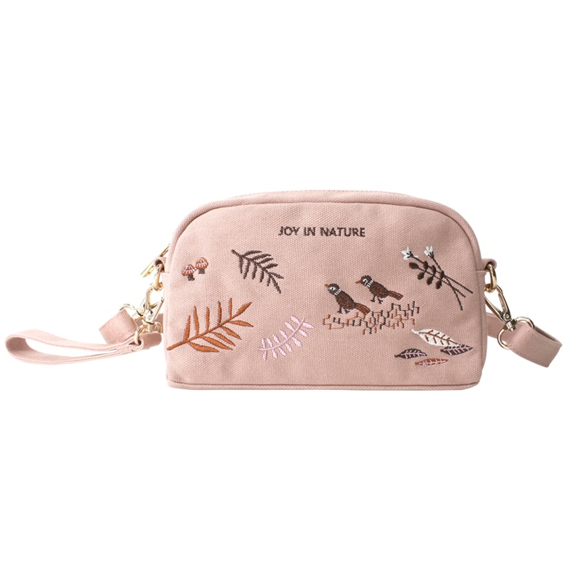 花间公主莺唱新款春季刺绣文艺清新斜挎包手拿包帆布女包休闲包